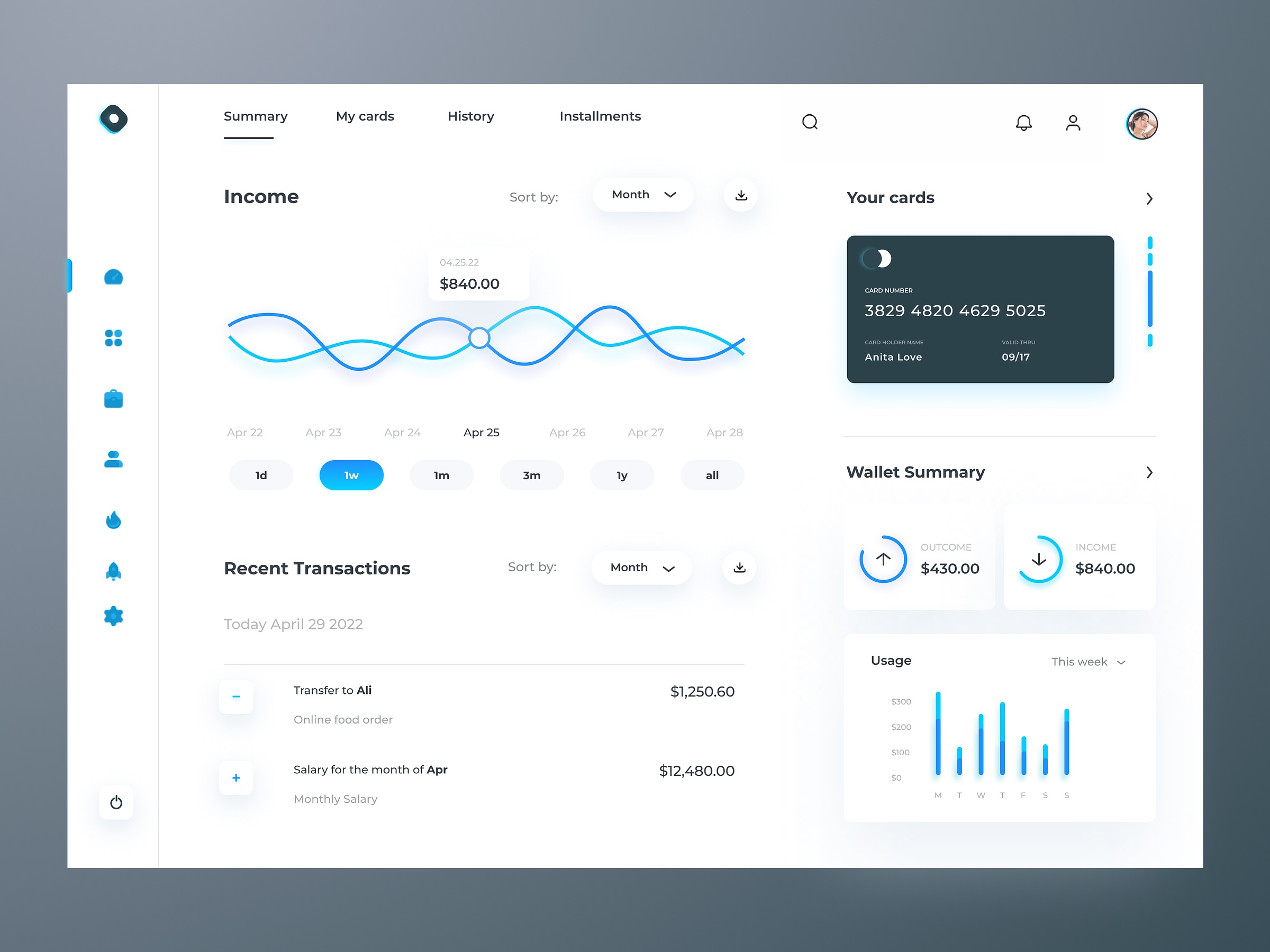 Finance dashboard interface